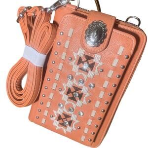 Mountain West Western Leather Crossbody Wallet Purse Rhinestones NWT